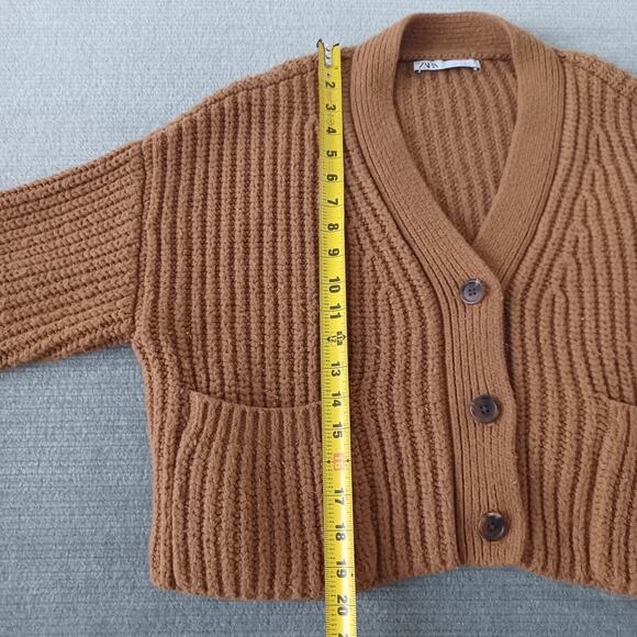 Zara Sweater Cardigan M Brown Knit V Neck Clean Girl Minimal Chunky Casual - Picture 4 of 7